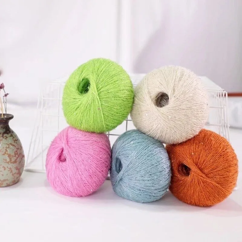 25g Sequin Mohair Yarn Crochet Skin Friendly Baby Wool Yarn Woven Warm and Comfortable Sweater Shawl DIY Material Bag