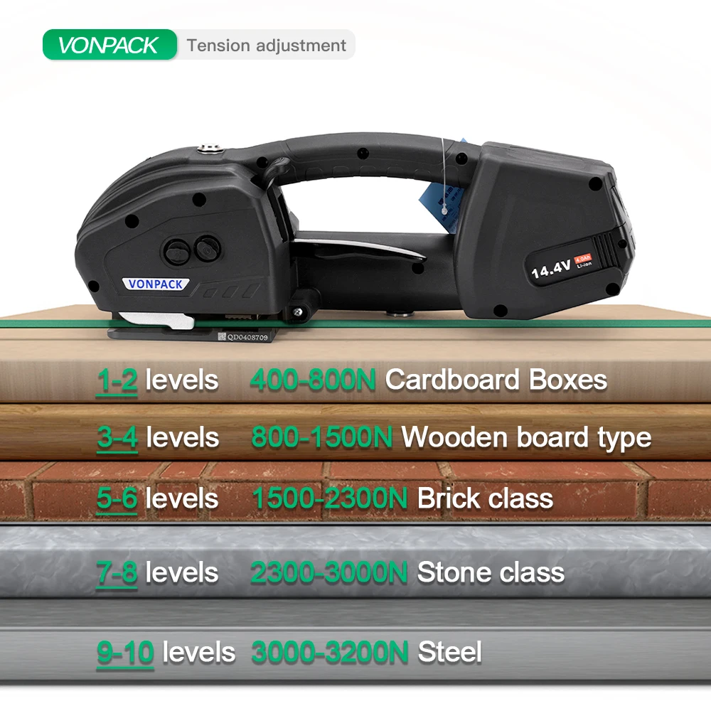VONPACK K1 Portable Battery Strapping Machine Handheld Electric Tool Professional Knob Adjustment Box Pallet Packing Machine