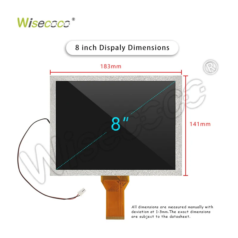 Wisecoco 8 Inch TFT LCD Display 250 Nits Brightness 800x600 Resolution Parallel RGB LCD Module for Industrial
