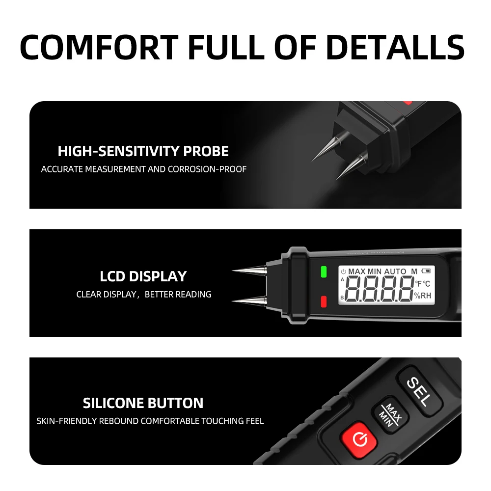 Mastfuyi Pen-Type Digitaal Hout Vochtmeter Lcd Display Hout Vochtige Detector Beton Cement Baksteen Draagbare Vochtmeter