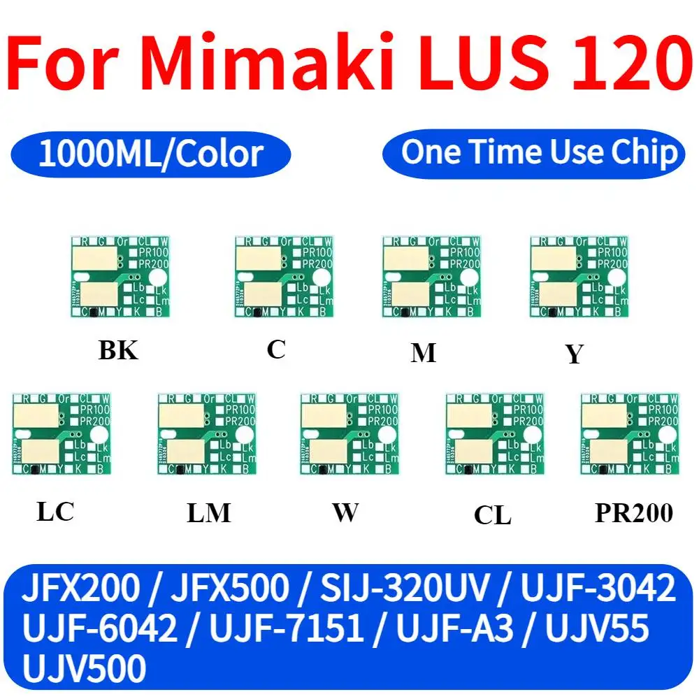 

LUS 120 LUS120 Чернильный чип Одноразовый чип 1000 мл для Mimaki JFX200 JFX500 SIJ-320UV UJF-3042 UJ-F6042 UJF7151 UJV55 UJV500 UJFA3