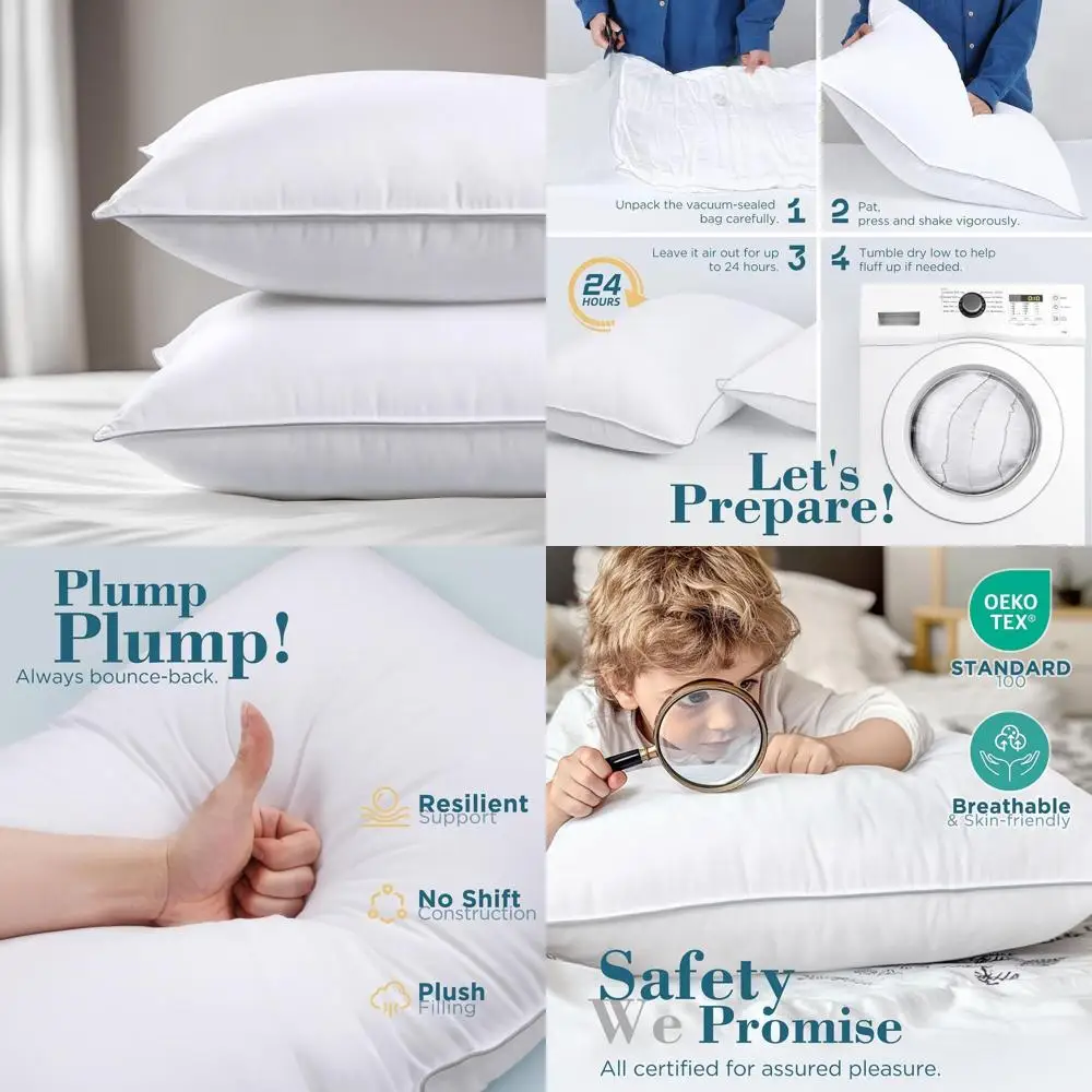 

Комплект из 2 подушек размера Queen, гипоаллергенные, с наполнителем из искусственного пуха, идеально подходят для сна на боку и на спине, белые