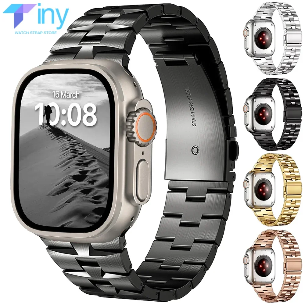 

Ремешок из нержавеющей стали для Apple Watch Band 46 мм 49 мм 45 мм 42 мм 44 мм Металлический браслет для IWatch Ultra 2 Series 10 9 8 7 6 5 SE 4
