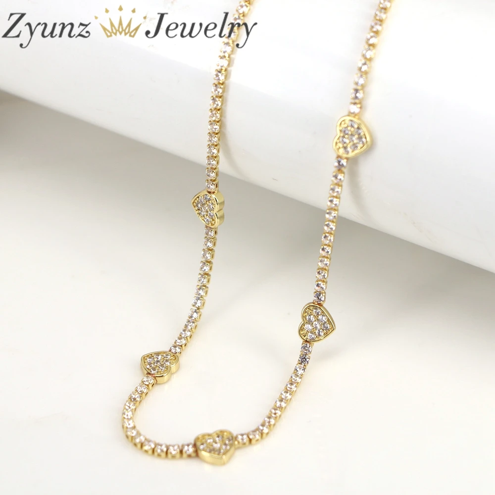 5PCS, Luxury Heart Butterfly Eye Gold Plated CZ Tennis Chain Zircon Paved Crystal Chain Choker Necklace For Women Jewelry