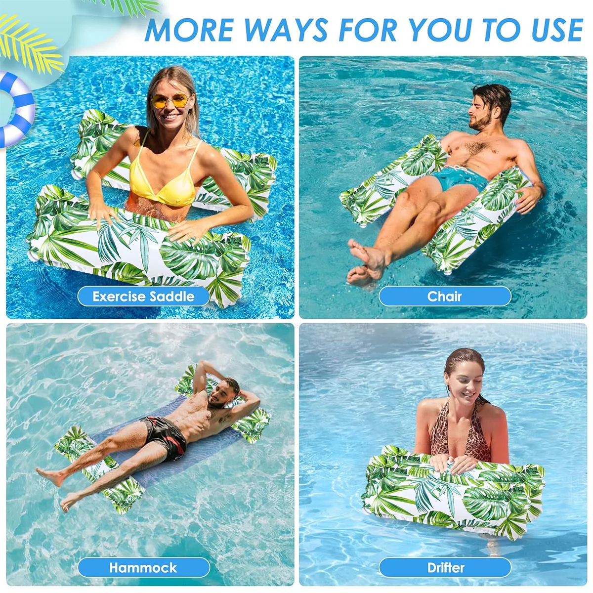 インフレータブルフローティングラフト新しいプールハンモック折りたたみ式新緑の葉ウォータークリップネットラウンジチェアインフレータブルフローティングベッド水泳