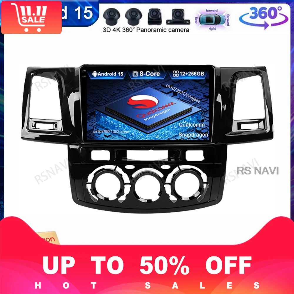 راديو سيارة أندرويد 15 لسيارة تويوتا فورتشنر هايلكس ريفو فيجو 2007-2015 مشغل فيدو ستيريو QLED Autoradio GPS BT 4G LTE DVD 5G WIFI