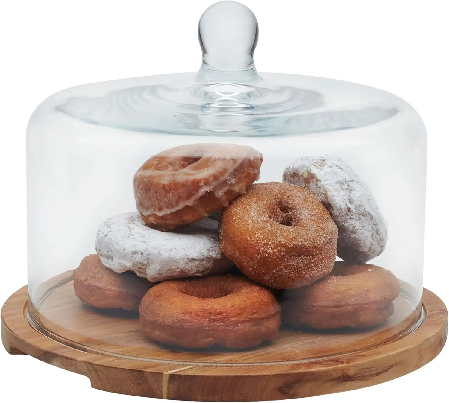 

Acaciawood Flat Round Wood Server with Glass Dome for Display and Serving