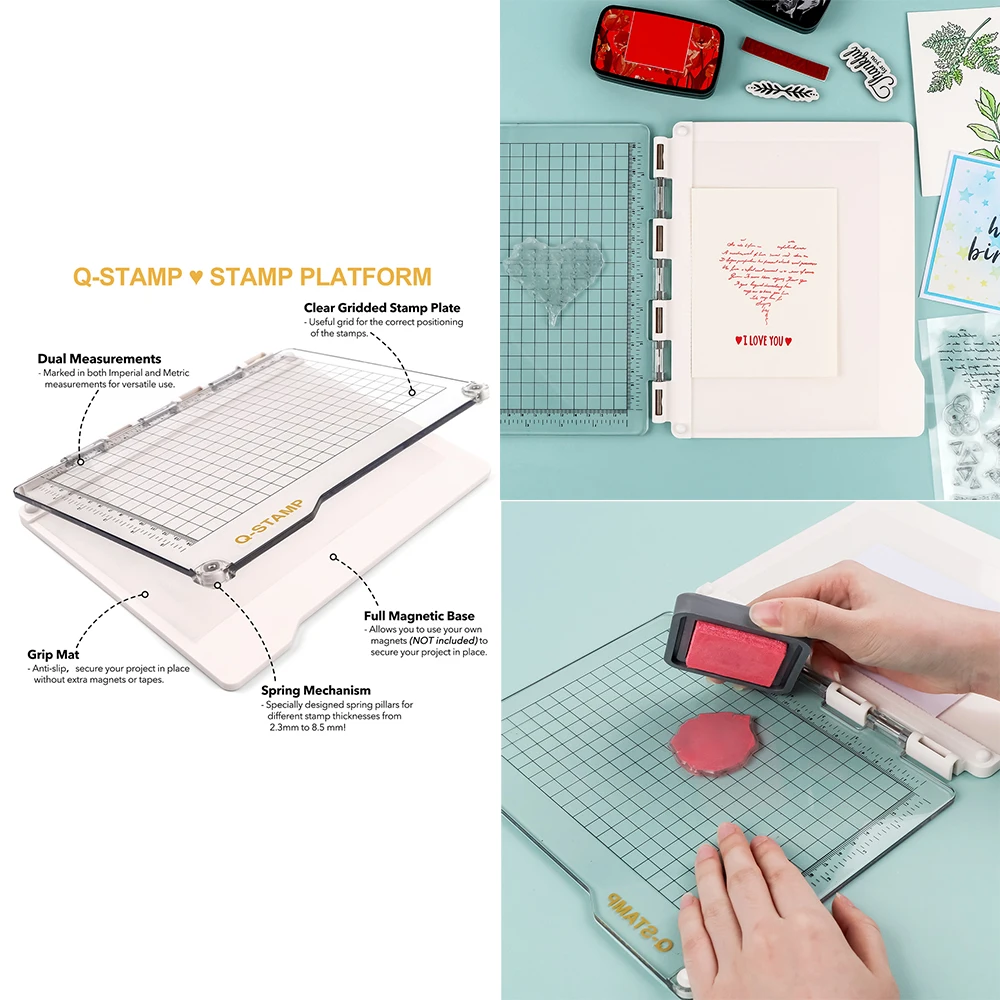 

Q-Stamp Stamp Platform Kit Anti-Slip Grip Mat Metric/imperial Measurements for Perfect Ink Coverage & Precision Stamping