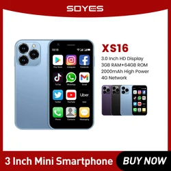 SOYES XS16 Small Phone Mini Smartphones 3Inch Quad Core 3GB+64GB 4G LTE Mobile Phone Android 10.0 Dual SIM Standby 2000mAh 5MP