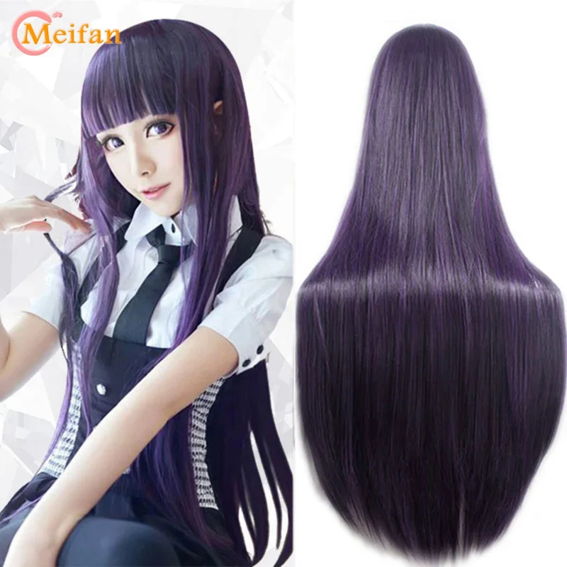 MEIFAN Cosplay Anime Wigs 100cm Long Straight Heat Resistant Synthetic Purple Black Natural Hair Cosplay Costume Party Wig