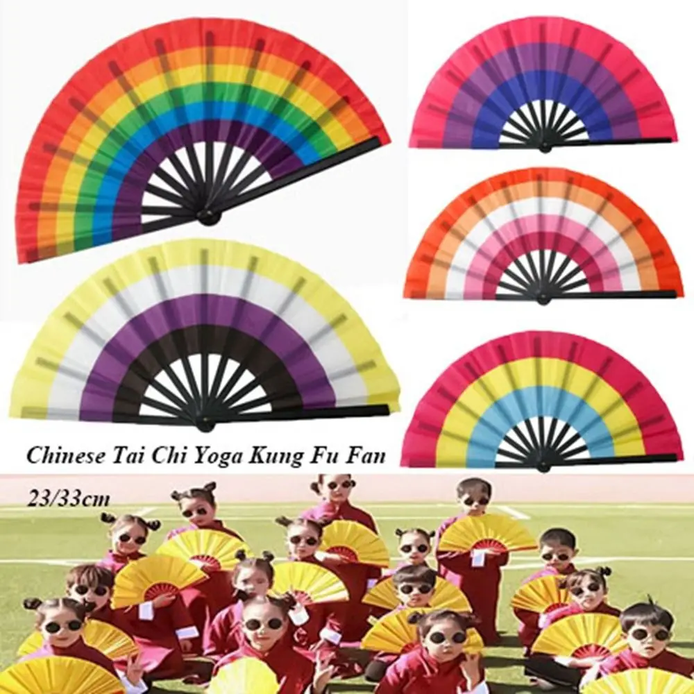23/33 سنتيمتر الصينية تاي تشي اليوغا مروحة البلاستيك العظام 10 ألوان أداء الرقص المشجعين الكونغ فو مروحة Chinoiserie هدية حفل زفاف ديكور #4