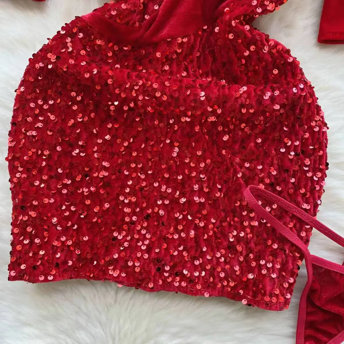 Hotsweet Mini-Kleid Neues Rotes Sexy Kurzes Kleid für Club-Partys Pailletten-Bodycon-Kleid Schlankes Retro-Hasenkleid – Detail 6