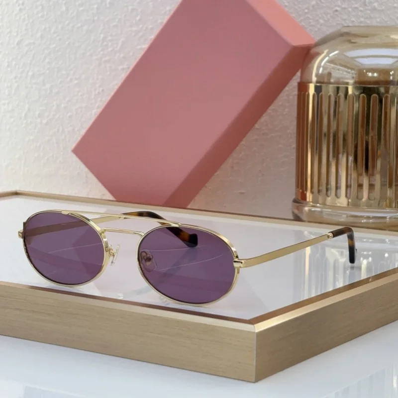

201-New dual-beam metal frame sunglasses ladies round sunscreen sunglasses UV protection glasses UV400