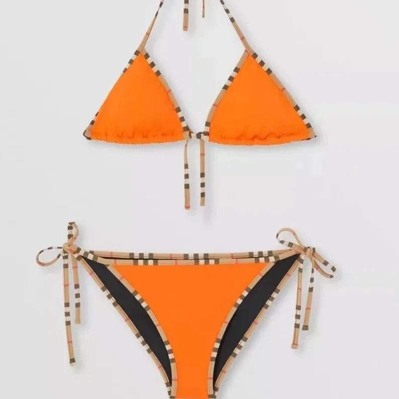 2024 Frauen sexy einfarbigen Bikini verstellbare Schnür Badeanzug Sommer brasilia nischen Strand Badeanzug Dreieck Neck holder Bikini Set