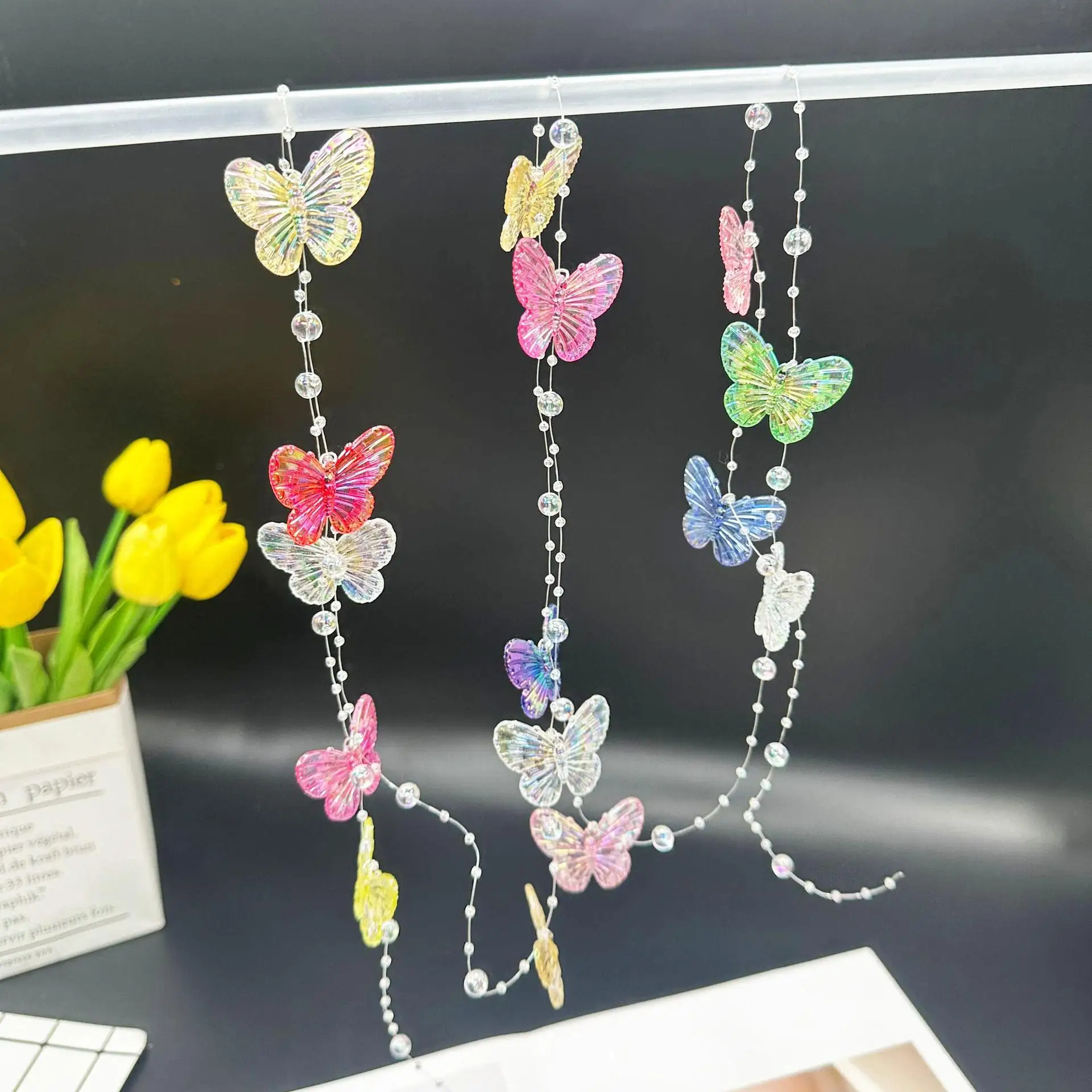 Girls Style  Knot Door Curtain Living Room Partition Curtain Window Side Party Decoration Beaded Flower Curtain