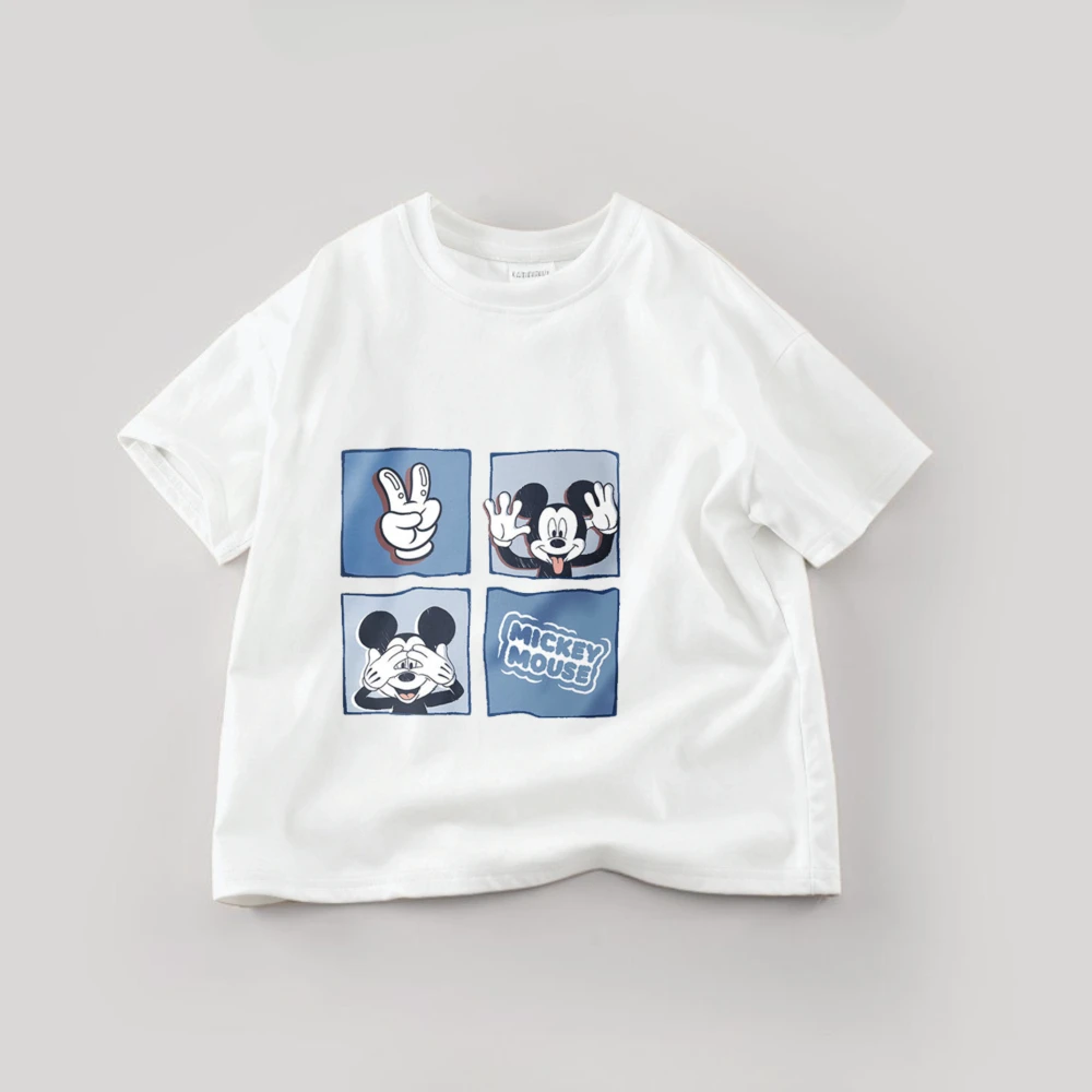 ميكي ماوس تي شيرت للأولاد ملابس 2026 جديد الصيف الكرتون قصيرة الأكمام تيز القمم س الرقبة بلون عادية تي شيرت 9m-7y