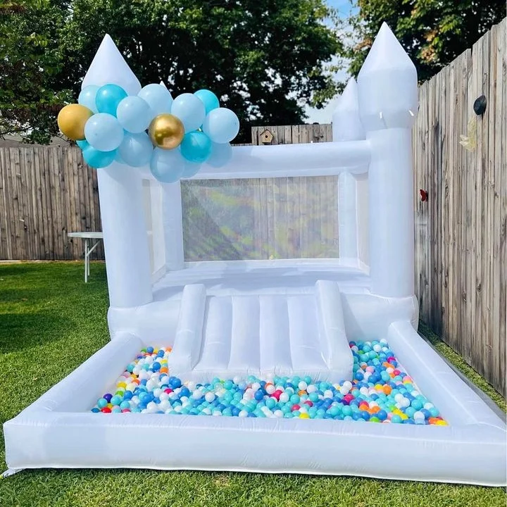 

13x8x8ft Indoor Moonwalk Bouncer Mini Toddler Inflatable Bouncy Castle White Bounce House Jumper for Kids Party