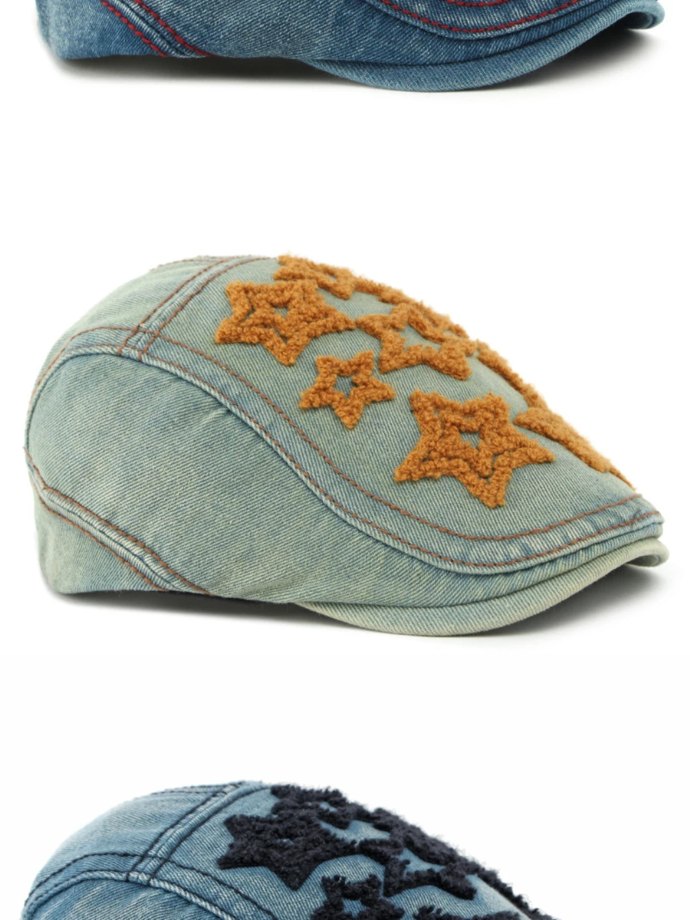 HT4932 Baskenmütze Mütze Frauen Sterne Stickerei Baumwolle Denim Hut Vintage Künstler Maler Baskenmütze Hut Männlich Weiblich Ivy Flache Kappe Herren Berets – Detail 7