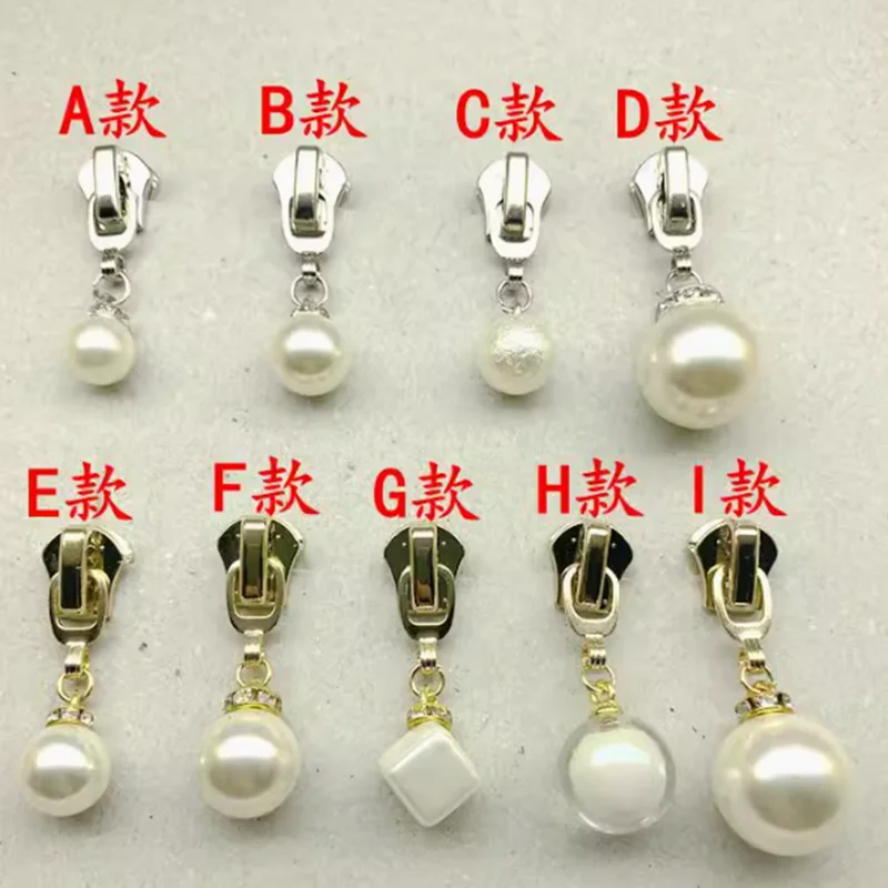 5# silver pearl metal nylon resin zipper puller slider for clothing decoration sewing diy repair kit accessories tailor 2258