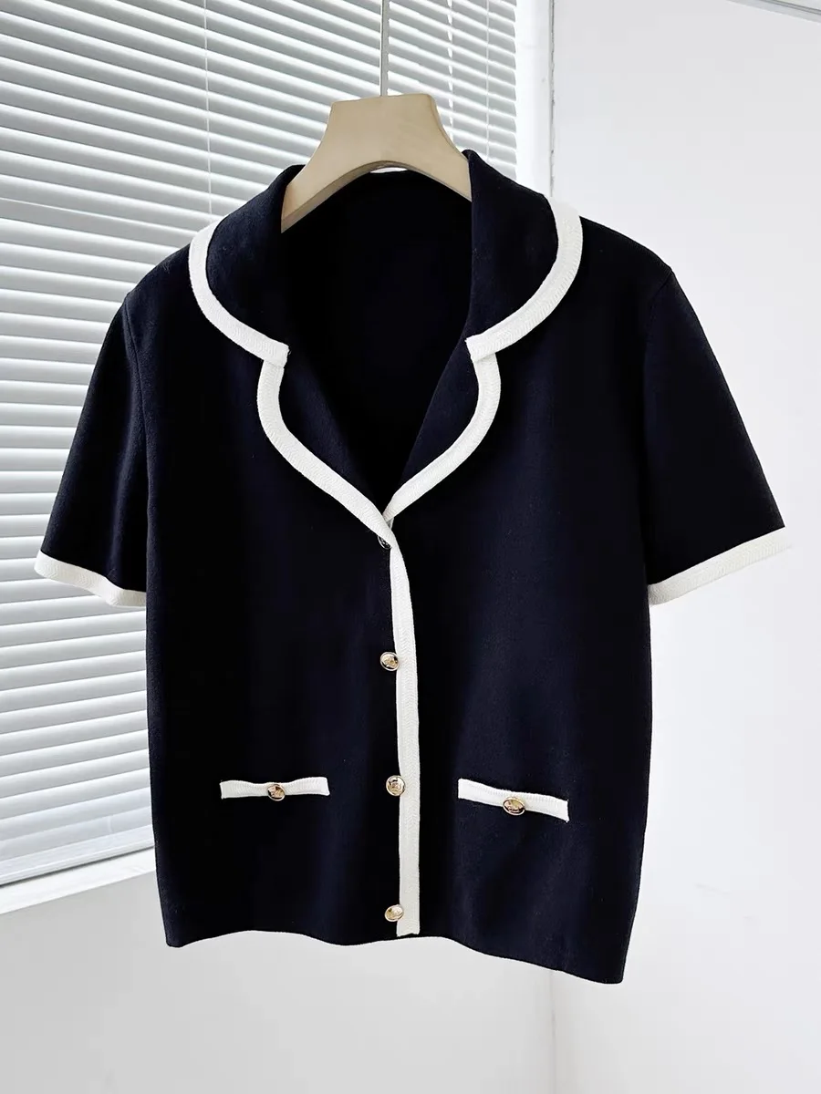 Verão coreano elegante camisola cardigan feminino manga curta único breasted topos malhas elegante moda vintage senhoras jumpers