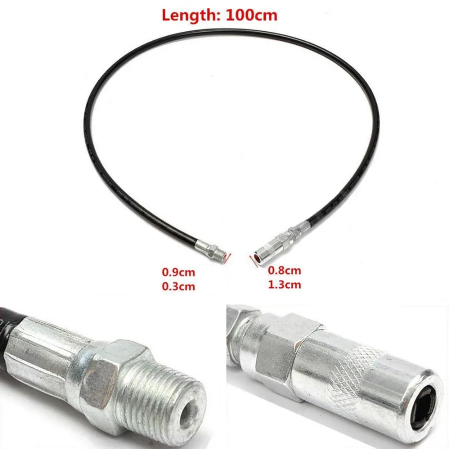 100cm Flexible Grease Gun Whip Hose 39inch Heavy Duty High Pressure Long Extension Grease Gun Hoses