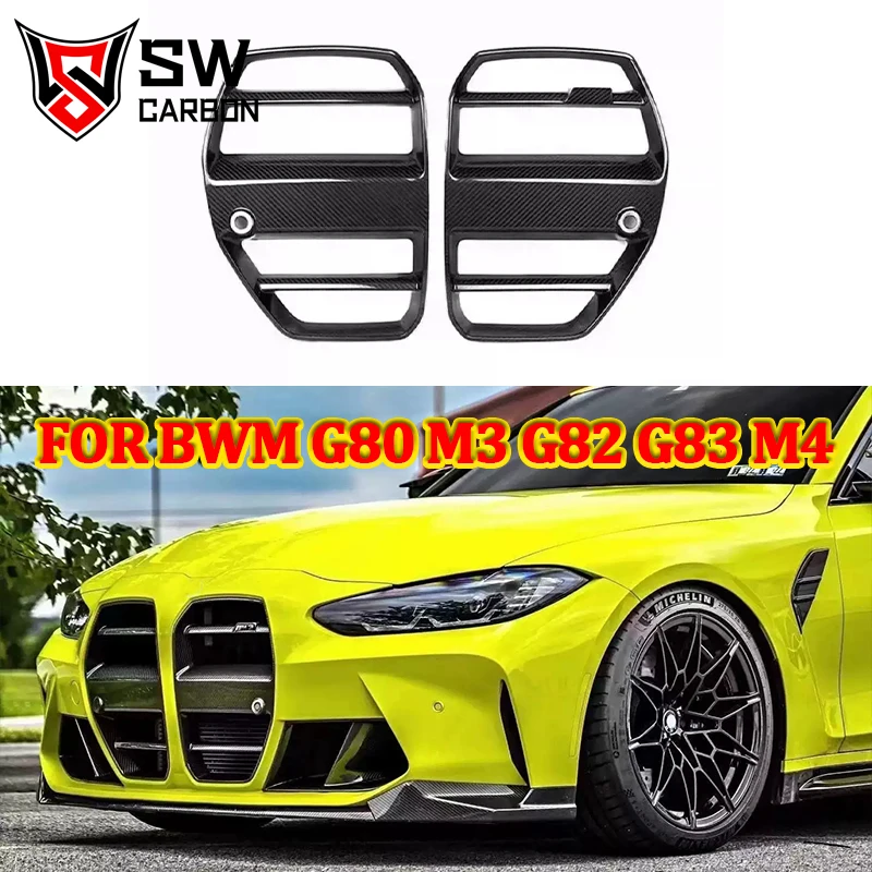 High Quality BMW M3 G80 G81 M4 G82 G83 Dry Carbon Fiber ST Style Car Front Bumper Grille Air Intake Frame Center Mesh Body Kit