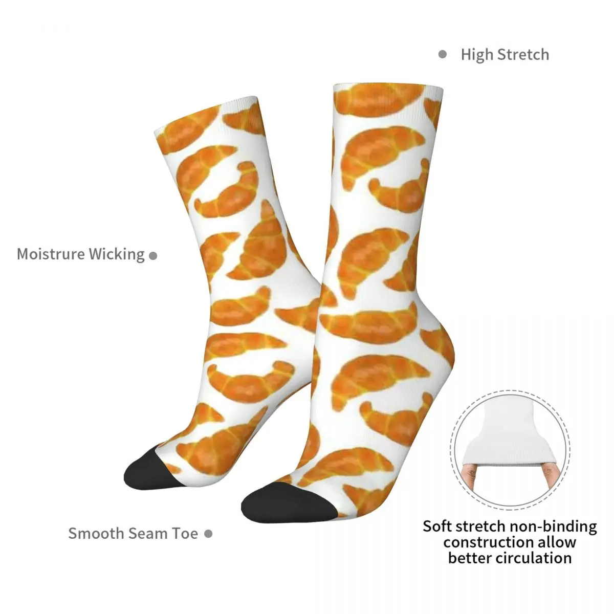 French Croissant Pattern Socks Harajuku High Quality Stockings All Season Long Socks Accessories for Unisex Gifts