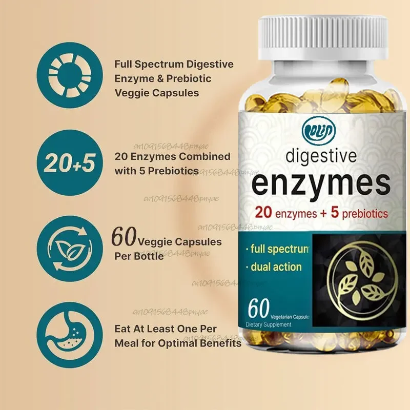 

Containing 20 Enzymes and 5 Prebiotics, Promoting Intestinal Health and Relieving Bloating 60 Vegetarian Capsules