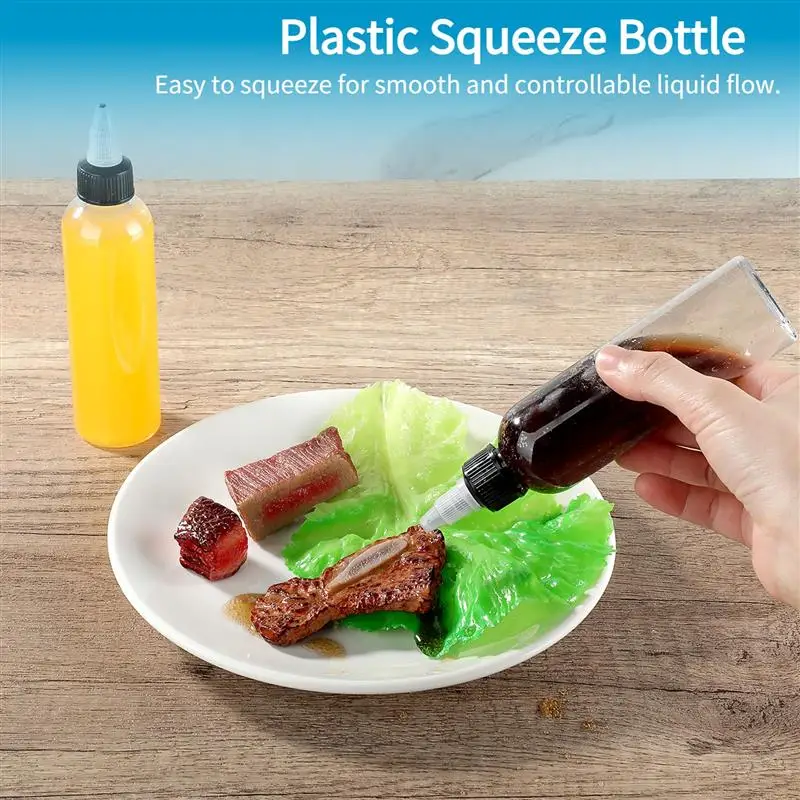 24Pcs Clear Dispensing Bottles 2oz Plastic Squeeze Bottles With Twist Top Caps Round Squeeze Bottles For Kitchen Food Making