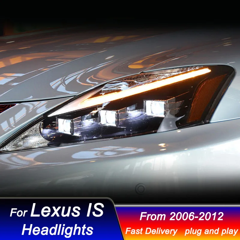 

Автомобильные светодиодные фары для LEXUS IS IS250 IS300 2006-2012, обновление, 3-объективная полная светодиодная фара DRL, динамический сигнал, передний фонарь в сборе
