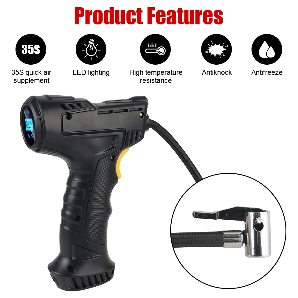 Inflatable Pump 75PSI for Car Bicycle Car Tire Inflator 120W With LED Light Digital Display Automatic Stop Car Air Compressor