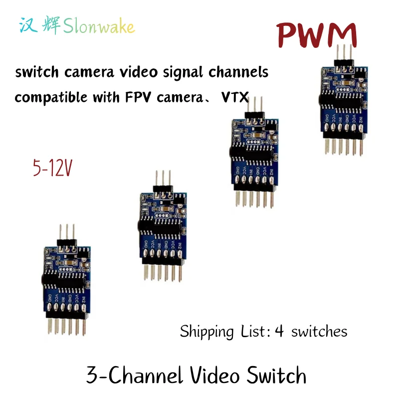 

SLONWAKE 3-канальный видеопереключатель 5-12 В для передатчика FPV, переключателя видеосигнала камеры