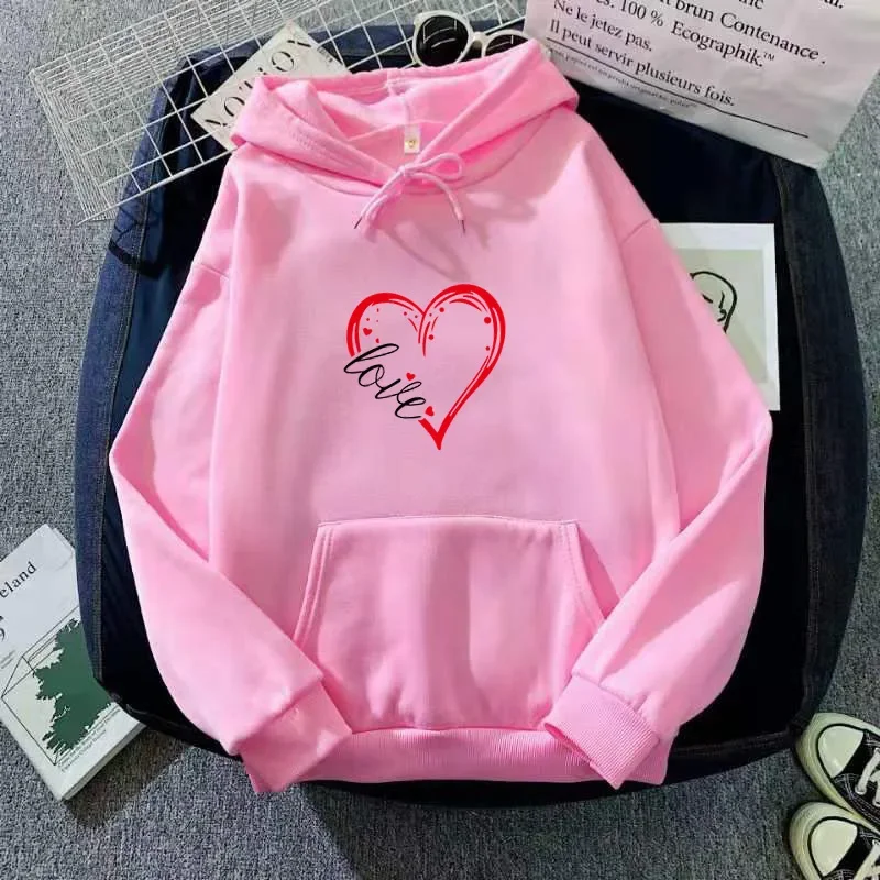 2023 Streetwear Hoodie Fashion Love Print Spring Autumn Women\'s Fleece Sweater Long Sleeve Pullover