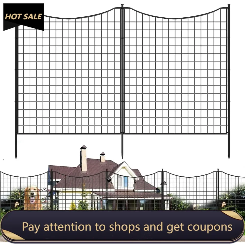 

12 Panels Metal Dog Fence Panels Outdoor, 33 in(H) X 26ft(L), Animal Barrier Fence for Yard, Animal Ground Stakes Fencing，Black