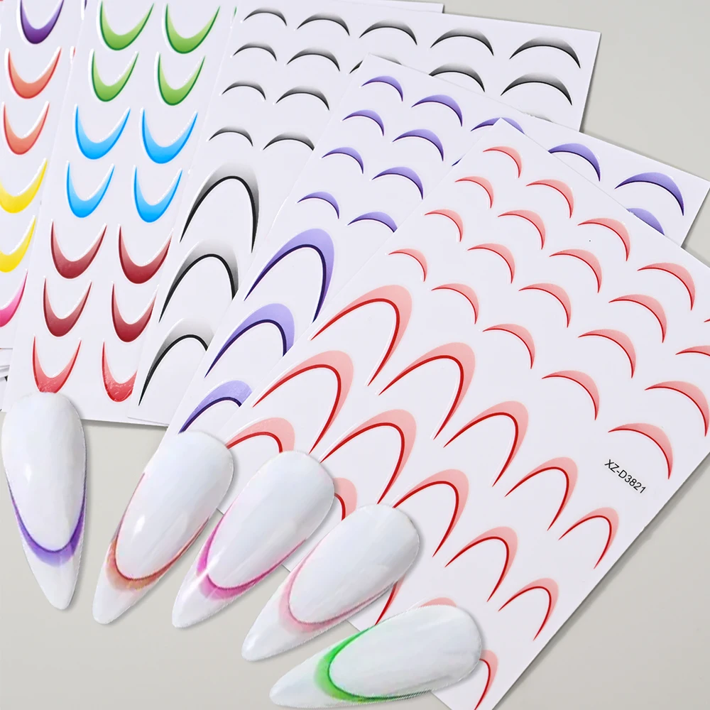 Autocollants pour Nail Art français dégradé, 12 pièces, encre floraison, ligne ondulée, bande, curseur auto-adhésif, décalcomanies ombrées, décoration de manucure, DIY bricolage