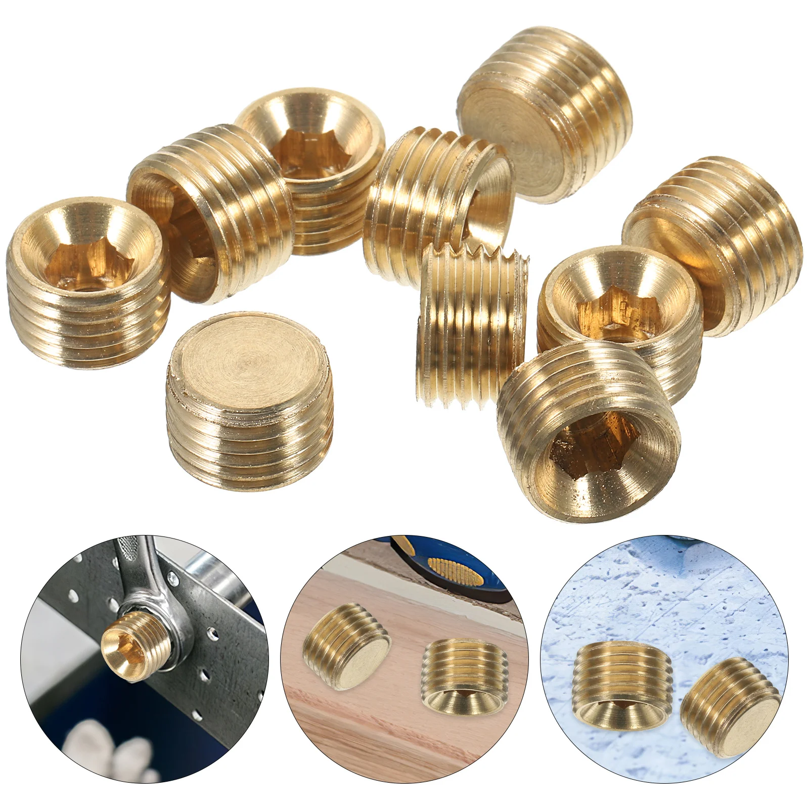 

10pcs Brass Plug 1/4 Npt Threaded Copper Pipe End Cap With External Hexagon For Water Pipe Sprinkler System Repair Tool