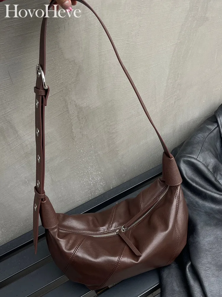 

Women New Design Casual Hobos Bag Cowskin Genuine Leather Solid Color Single Shoulder Bag Zipper Fashion Female Crossbody Bags