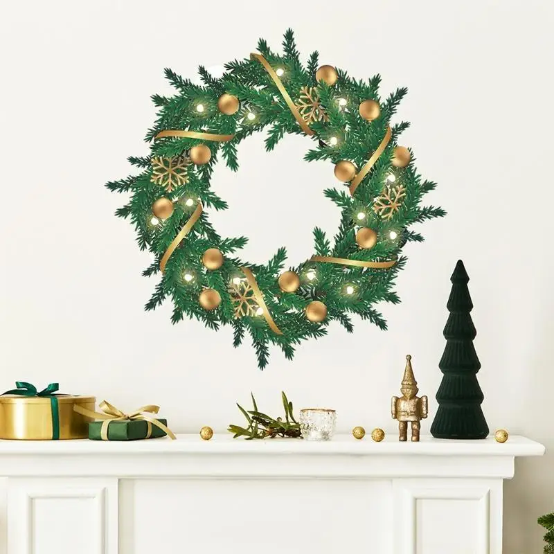 QX2E Christmas Garland Wall Sticker Baby Kids Living Room Xmas Tree Wreath Decal Home Window Glass Static Decor Party