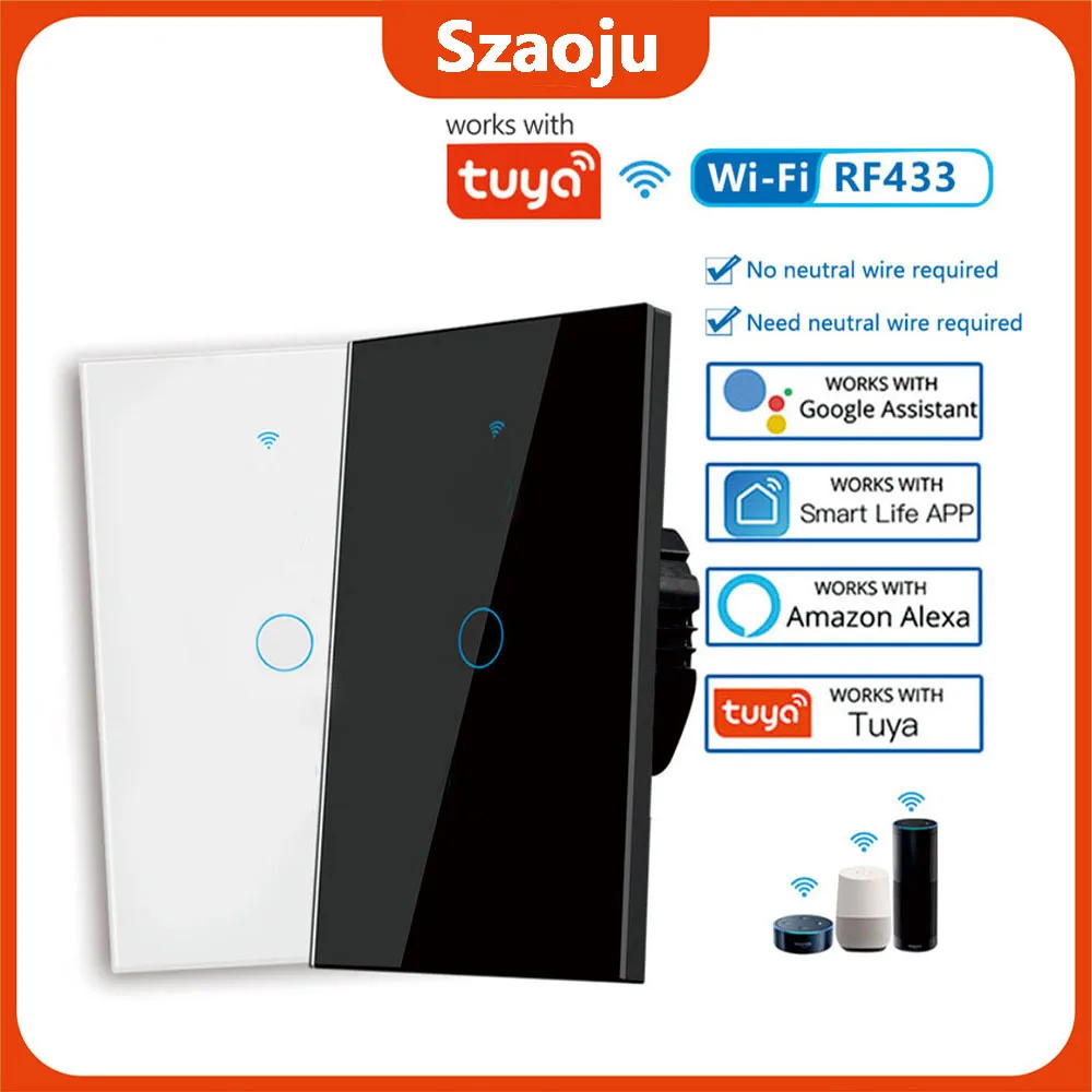 1/2/3/4 Gang Touch-Schalter Smart Wifi Lichtschalter Kein Neutralleiter erforderlich Smart Home 100-240V Funktioniert mit Alexa Hey Google