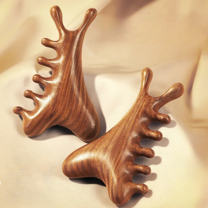 

Многофункциональная массажная расческа из сандалового дерева, инструмент для терапии головы и лица Гуа Ша для женщин и мужчин, облегчение истончения волос, меридиан, уход за кожей головы