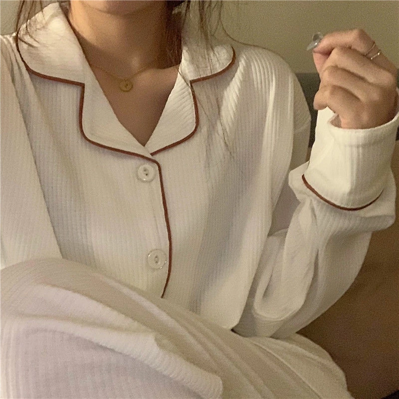 Autumn Pajama Sets Women Japanese Long Sleeve V-neck Loose Lounge Sleepwear Sweet Fairy Simplicity Pyjama 2 Pcs Student Homewear