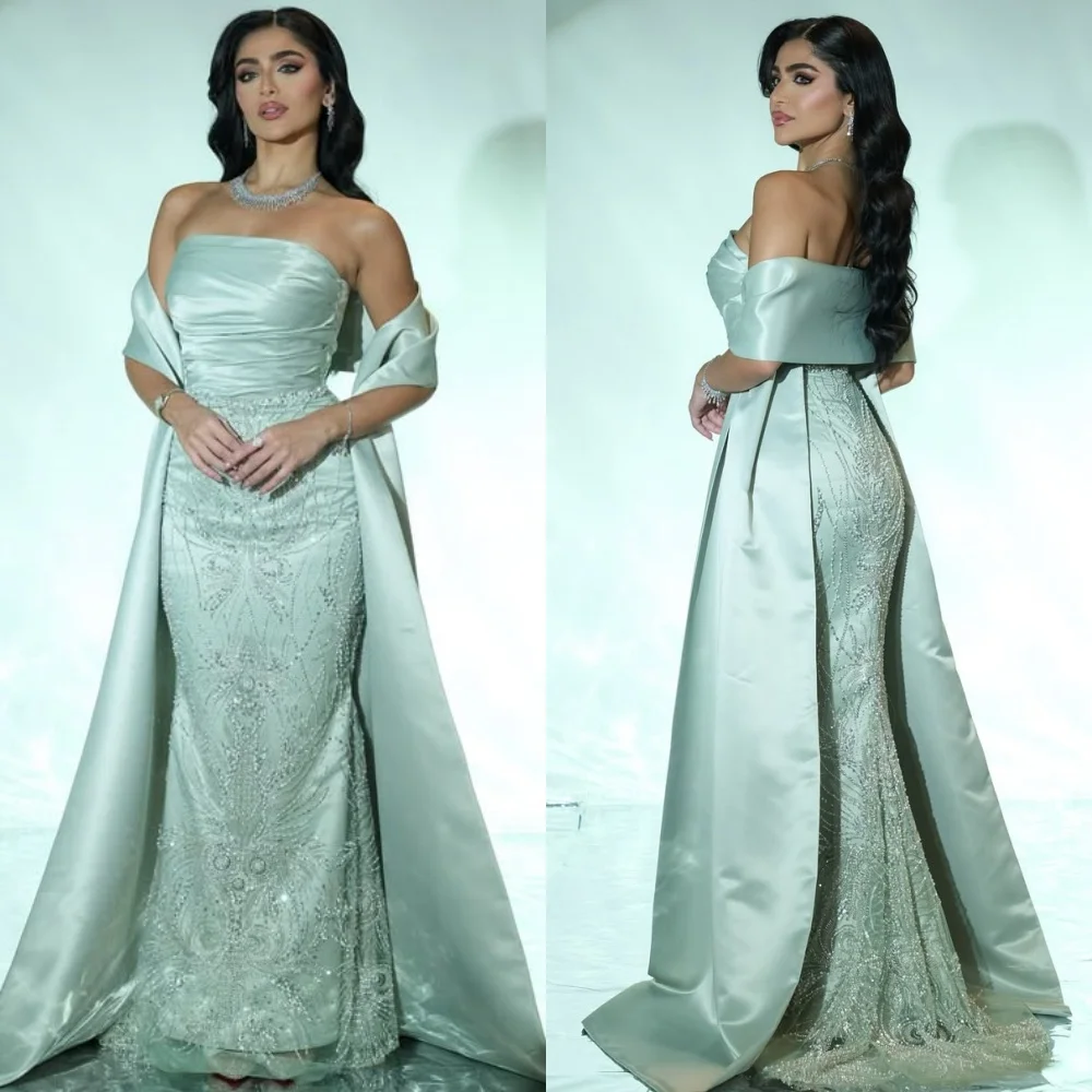

Customized High Quality Elegant Charmeuse Beading Sequined Mermaid Strapless Long Dresses Bespoke Occasion Dresses Modern Style