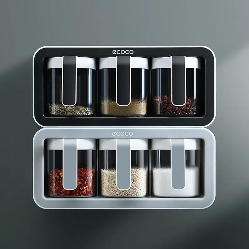 3Bottle Spice Rack Wall Mount Kitchen Storage Rack Seasoning Box Sugar Salt Container Organizer Jar Spice Holder Kitchen Storage