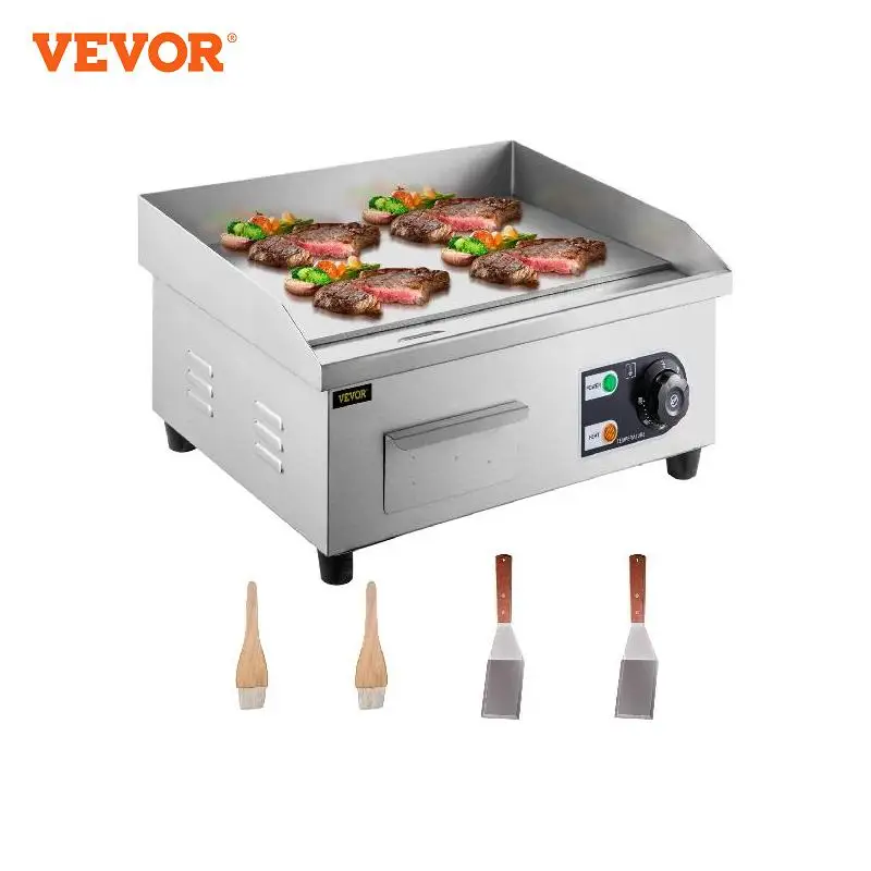 VEVOR Commercial Electric Countertop Griddle Non-Stick Restaurant Teppanyaki Top Grill Stainless Steel Adjustable Temperature