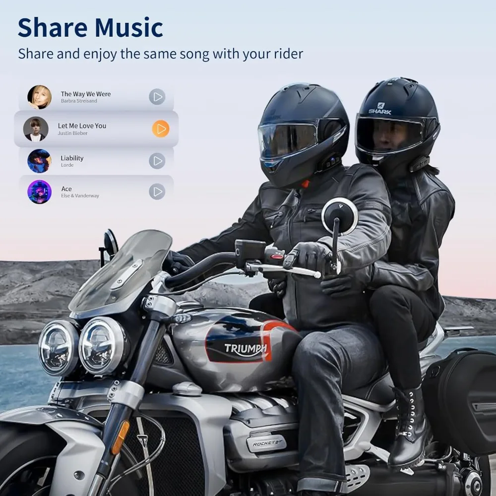 Bluetooth Mesh Intercom,FX10C Motorcycle Bluetooth Headset with Music Sharing,2 Riders Bluetooth intercom Communication System