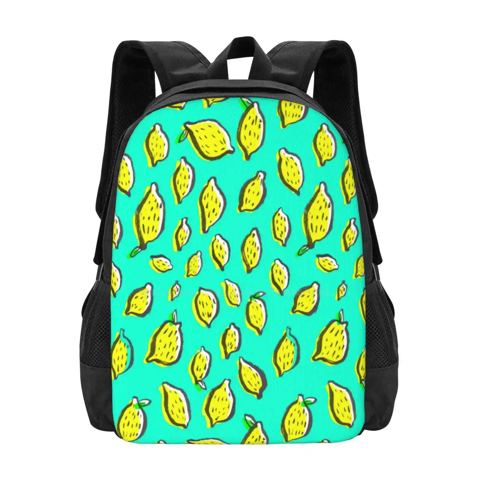 Spring Lemons Teen College Student Backpack Pattern Design Bags Lim N Lemon Fruits Food Yellow Graphic Design Pattern Nature