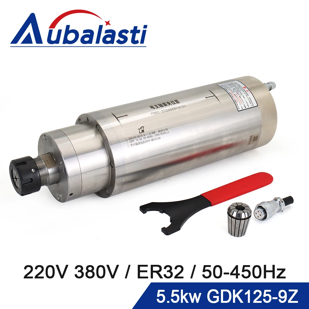 Aubalasti Water Cooling Spindle GDK-125 5.5KW ER32 380V 220V 1000-9000rpm CNC Router Spindle Motor for CNC Metal Cutter Machine