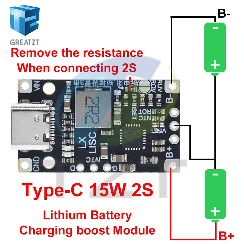 Type-C USB 2-3S BMS 15W 8.4V 12.6V 1.5A Lithium Battery Charging Boost Module With Balanced Support Fast Charge With Indicator