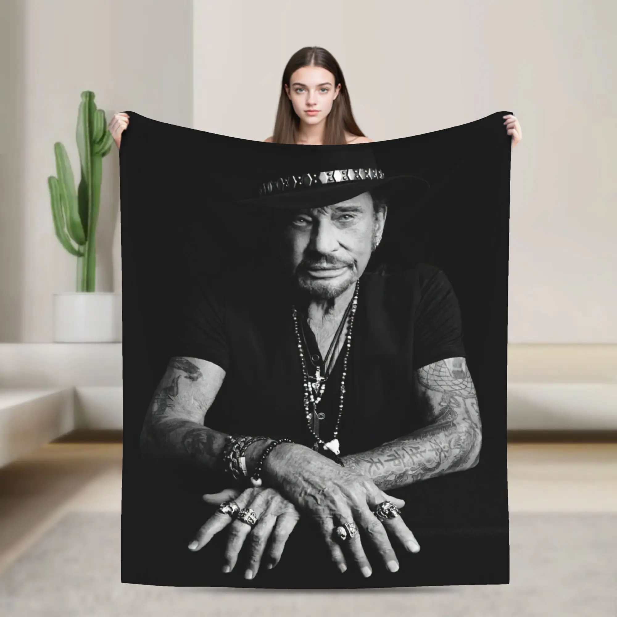 

Johnny Hallyday 3d Blanket Flannel Print Multi-function Super Warm Throw Blankets for Sofa Travel Bedspreads