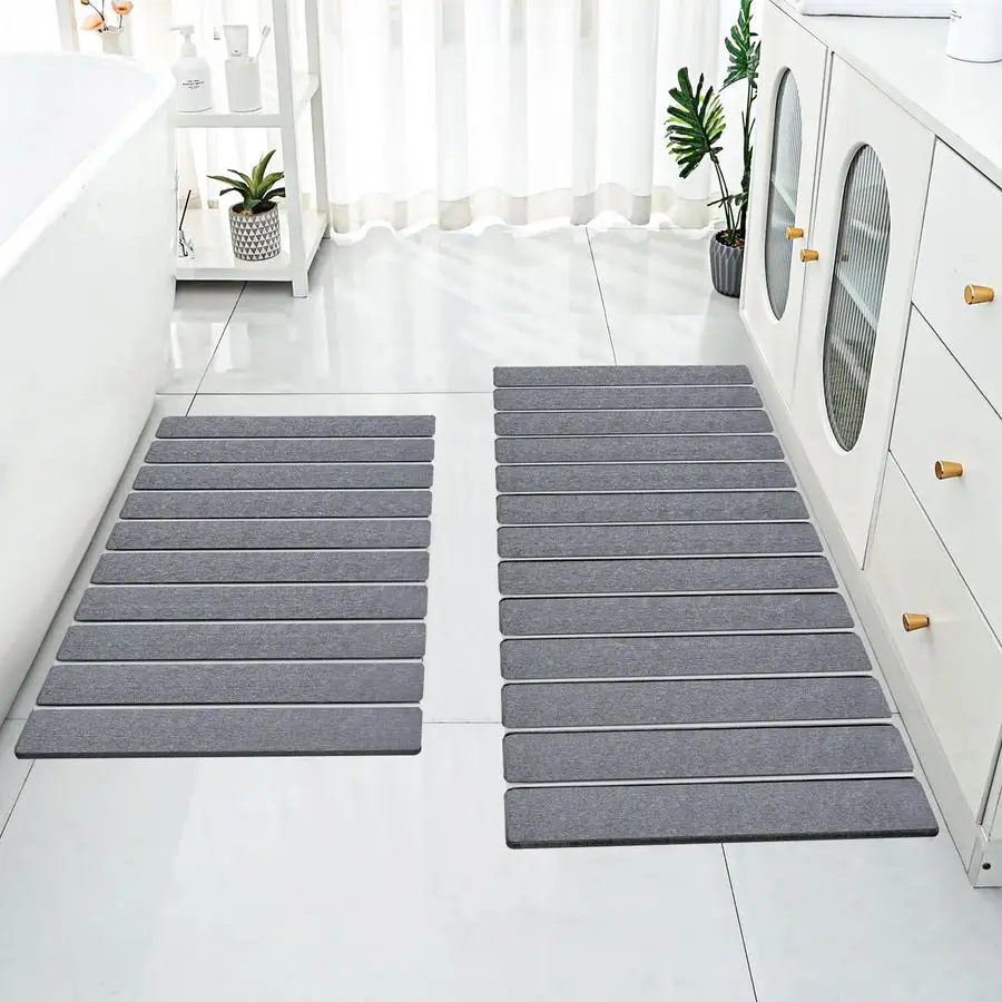 

2 Pack Foldable Stone Bath Mats for Bathroom Super Absorbent Diatomaceous Earth Bath Mat Quick Dry Bath Rug Drying Mats with Non